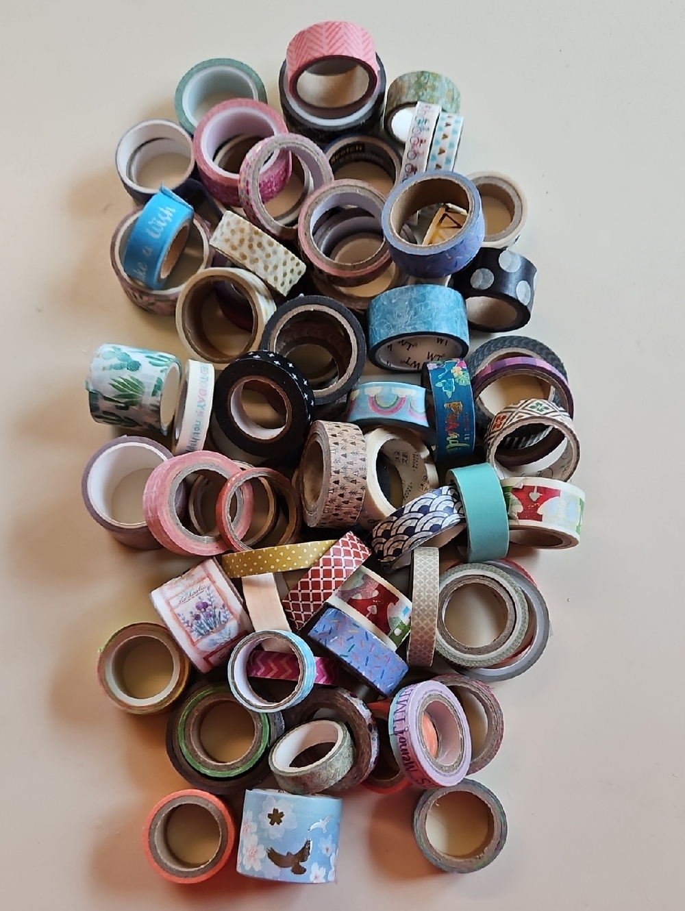 Lot of 50+ Assorted Decorative Washi Tape Rolls New Used Floral Abstract See Pix